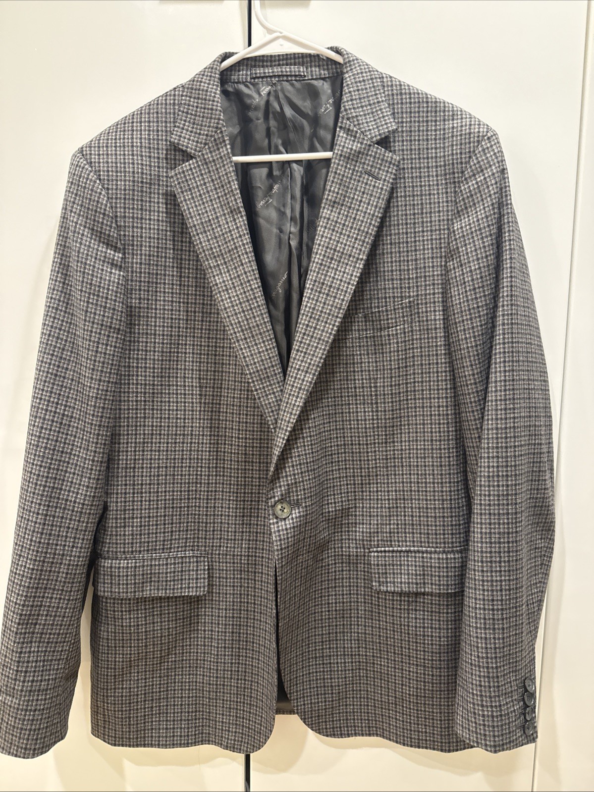 Vintage Salvatore Ferragamo Virgin Wool Single Button Blazer 56 IT Grey Navy
