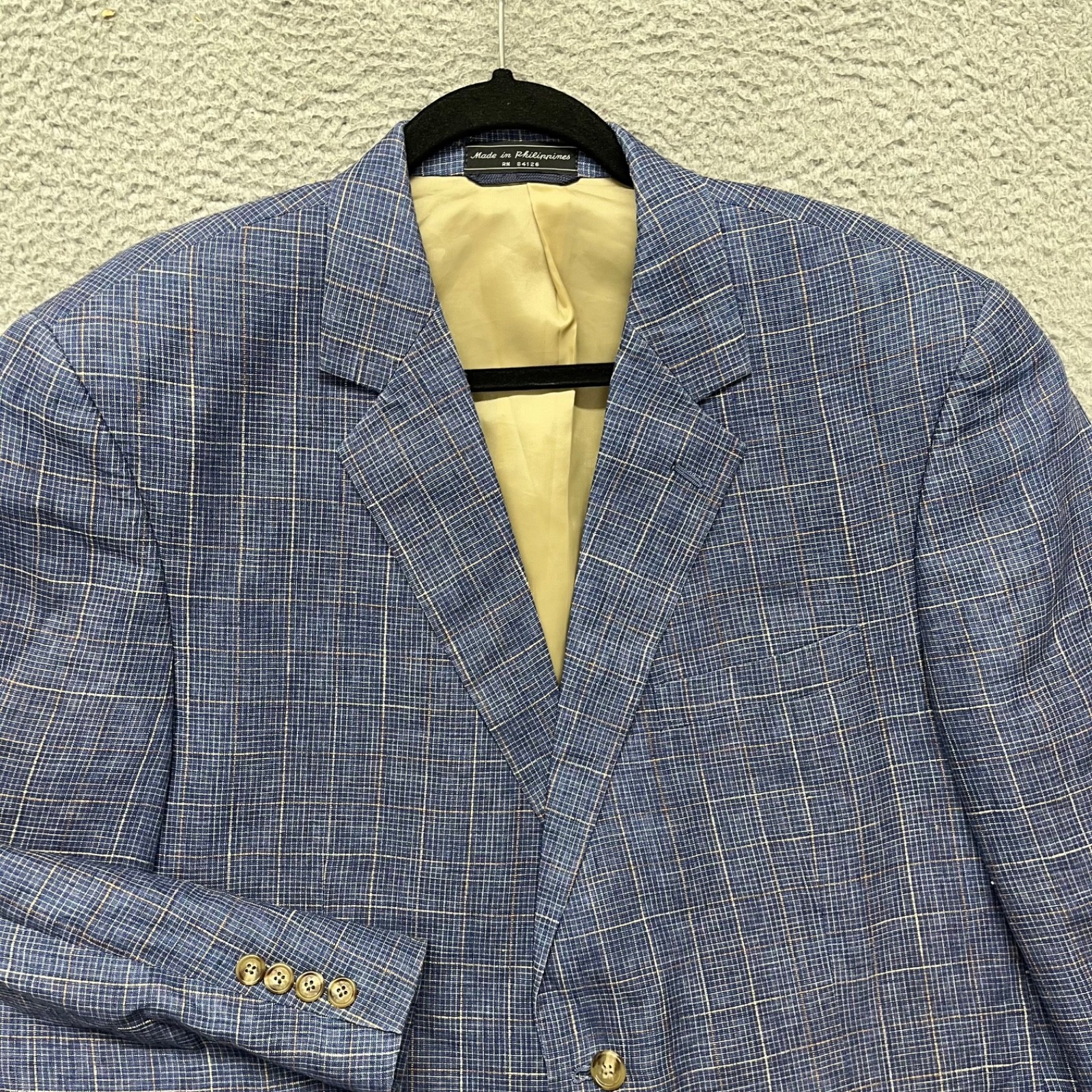 Haspel Linen Blazer Mens 44 Blue Plaid Unstructured Retro Heritage Preppy