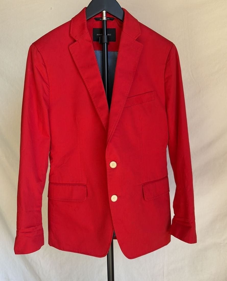 Banana Republic Tailored Fit Red Cotton Sateen Blazer 38s