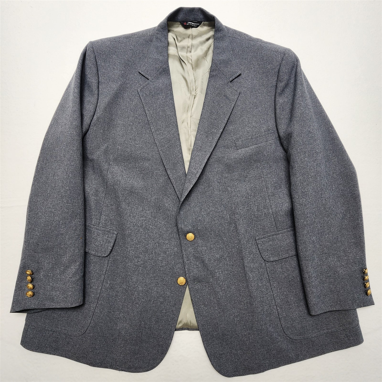 Vtg Hardwick Clothes USA MADE 52R Gray Hopsack Gold Button Blazer Jacket Coat