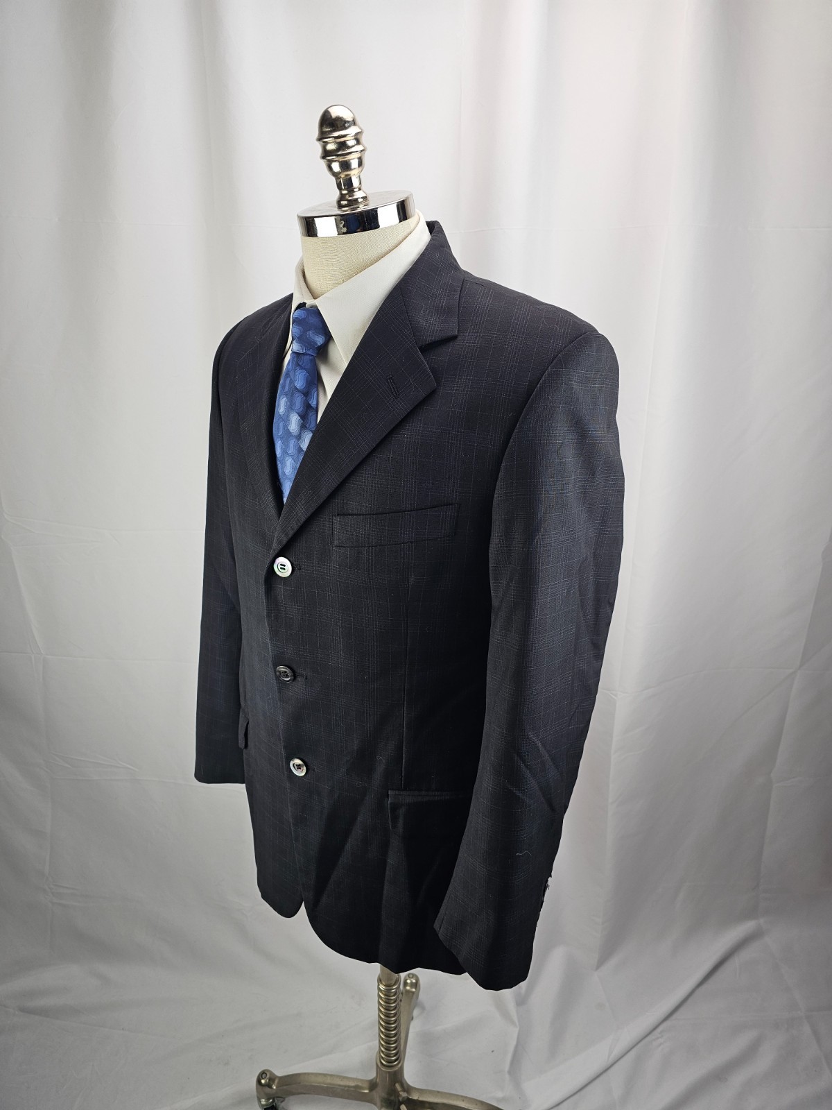 Bozzalla & Lesna Men’s Black Plaid Wool Blazer Jacket 39R