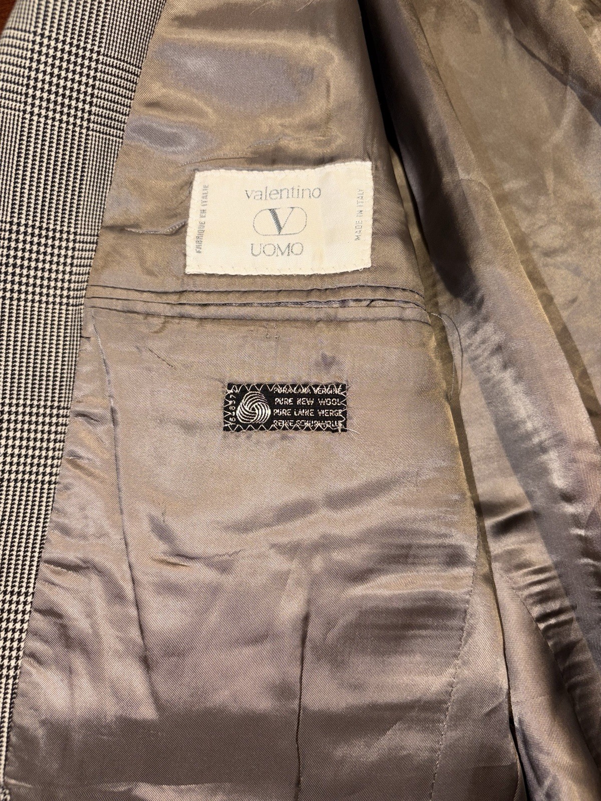 VTG Valentino Uomo Glen Plaid Light Gray Sport Coat Blazer Men’s 38R Virgin Wool