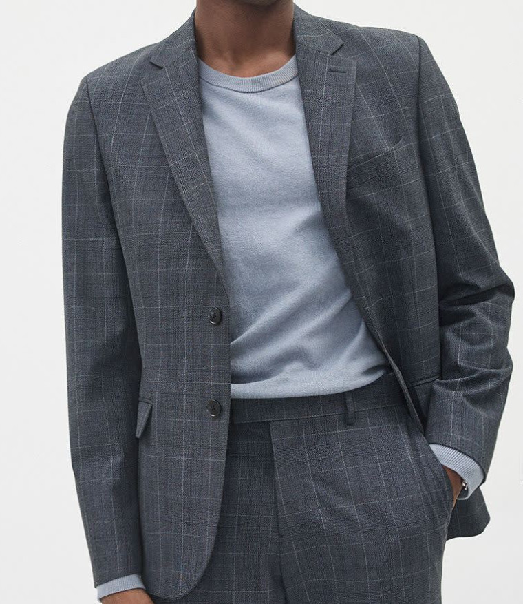 RW & Co Mens Slim-Fit Checkered Denim-Like Suit Blazer Dark Denim Grey Sz 42 NWT