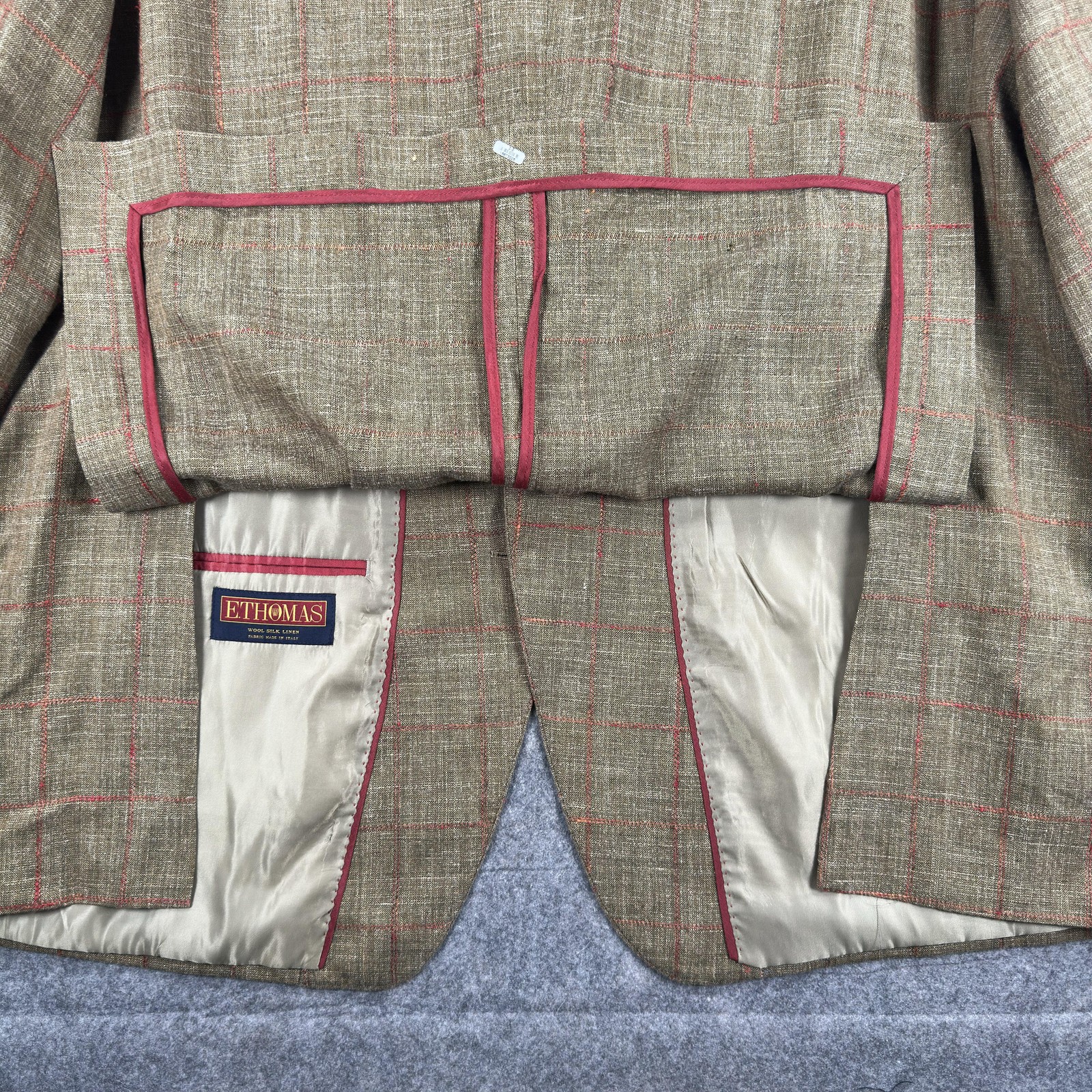 E Thomas Sport Coat Mens 56L Brown Plaid Wool Silk Linen Canada