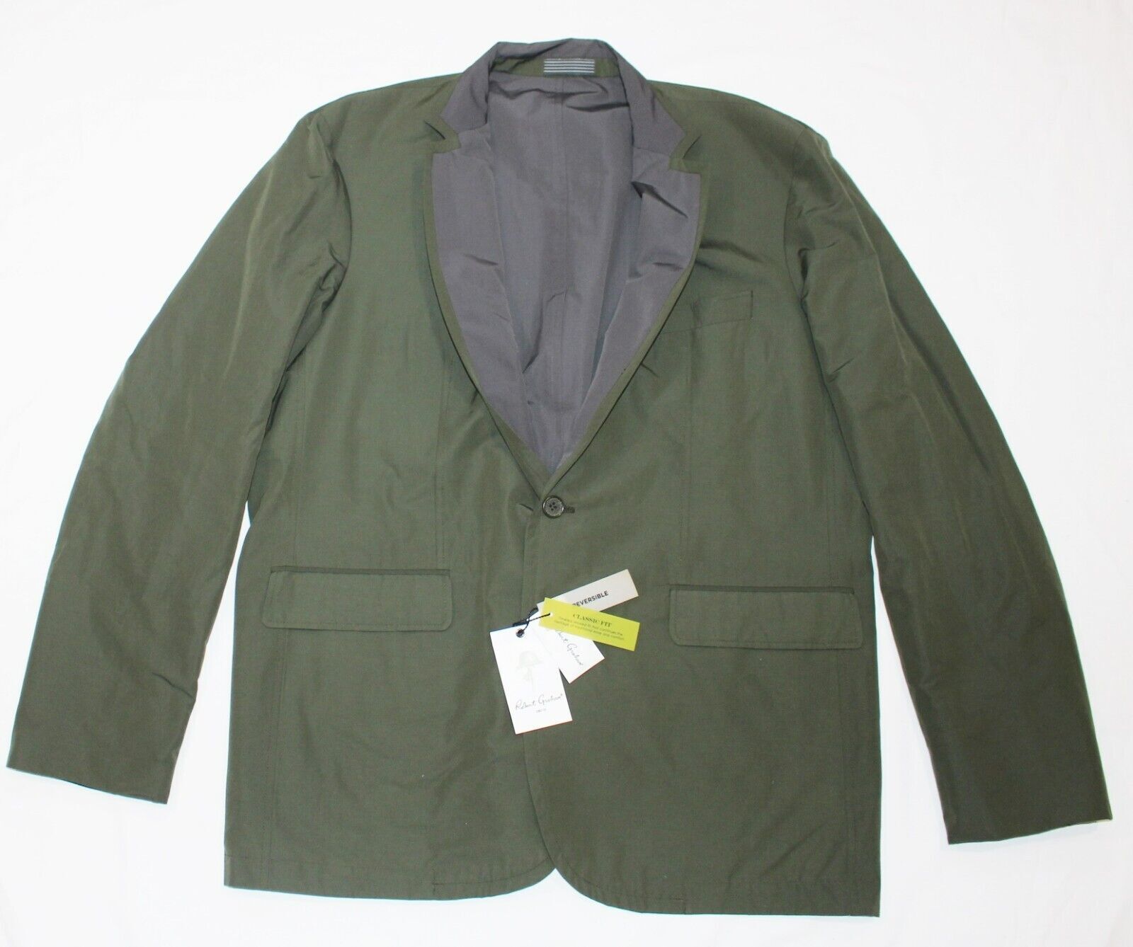 New $498 Robert Graham REVERSIBLE Blazer Sz 44 Reg 44R Debris Green Gray Classic