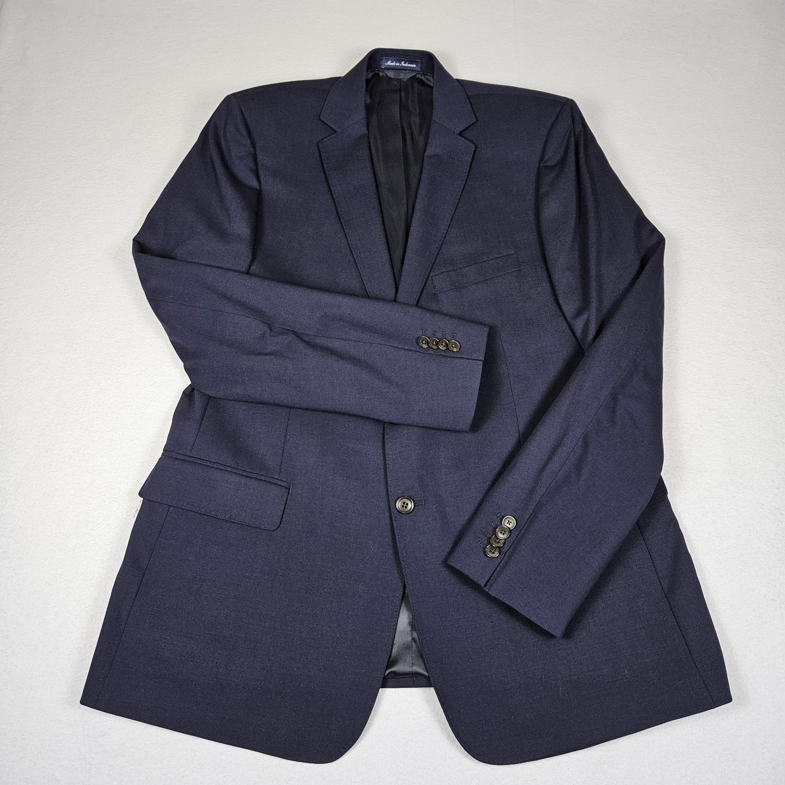 Lands End Navy Blazer Mens 44L Year Rounder Traditional Fit Stretch Wool Jacket