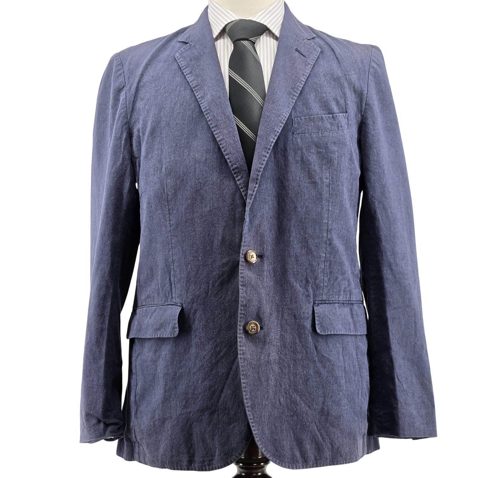 J.CREW Sport Coat Mens 38 Blue Cotton Linen Slim Single-Breasted Made In China
