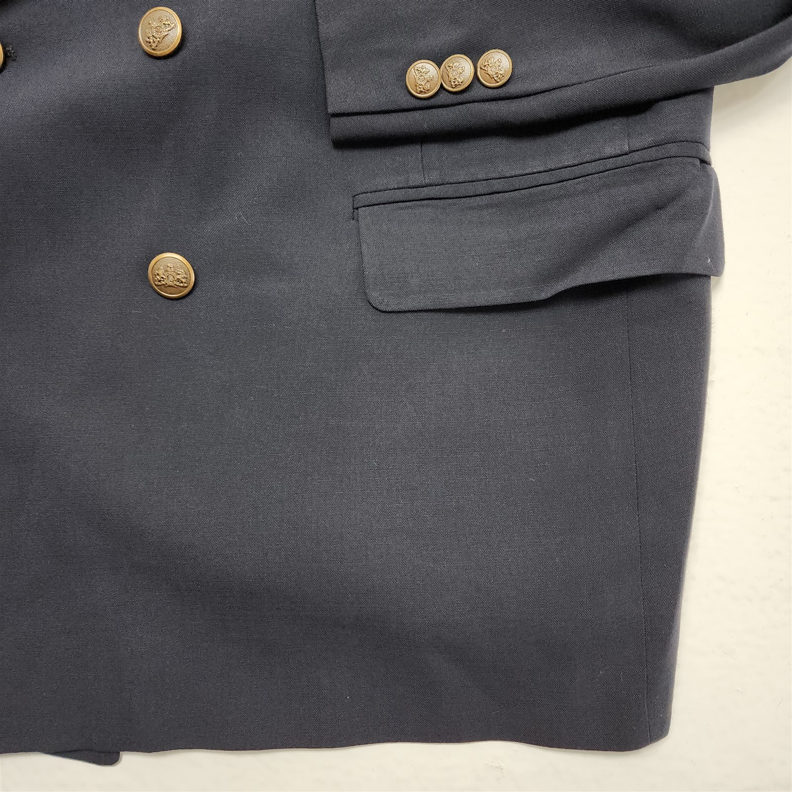 Vtg Stafford 42S Navy Stretch Wool Stamped Button Double Breasted Blazer Jacket