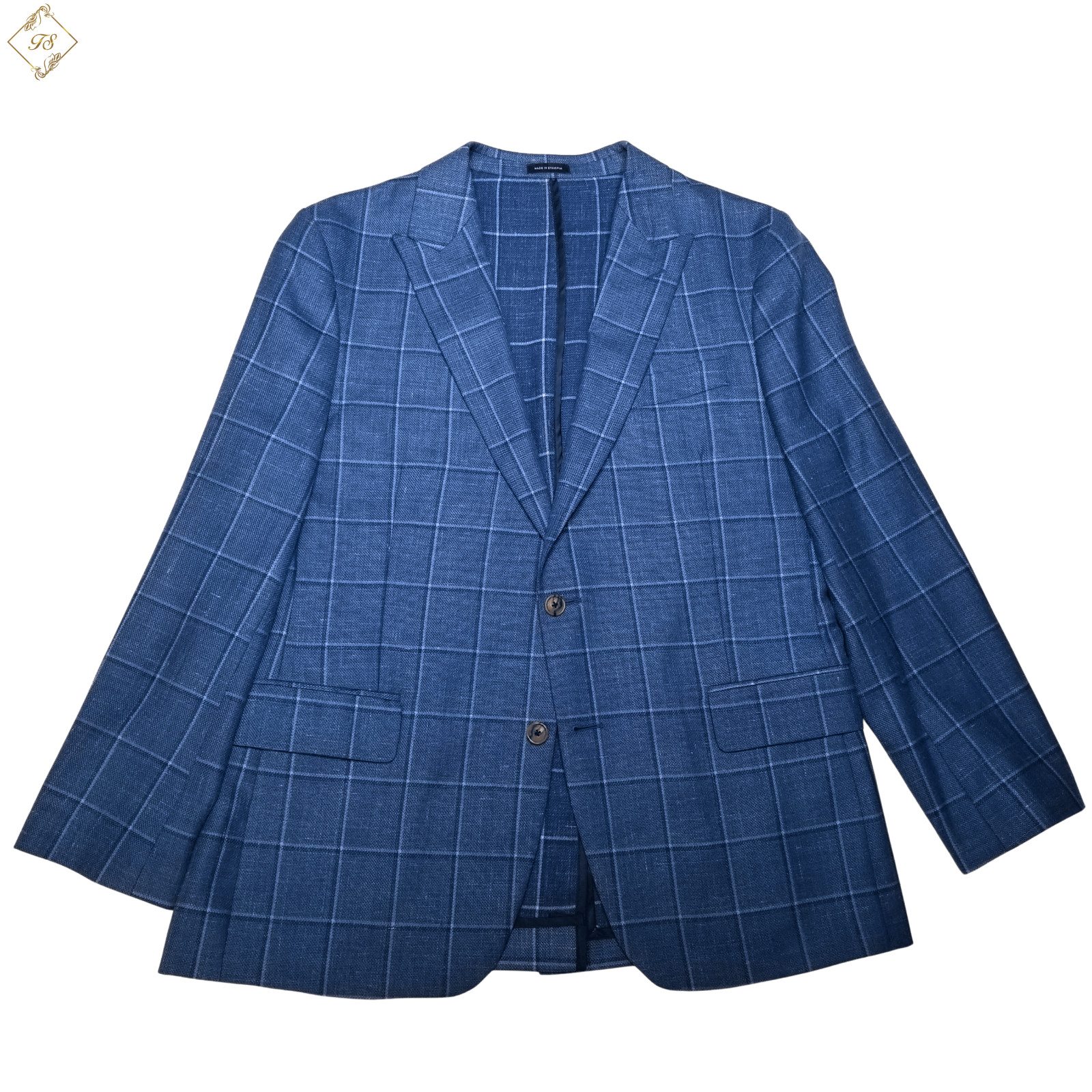 Stafford Mens Unstructured Unlined Lite Blazer 42S Blue Windowpane Sport Coat