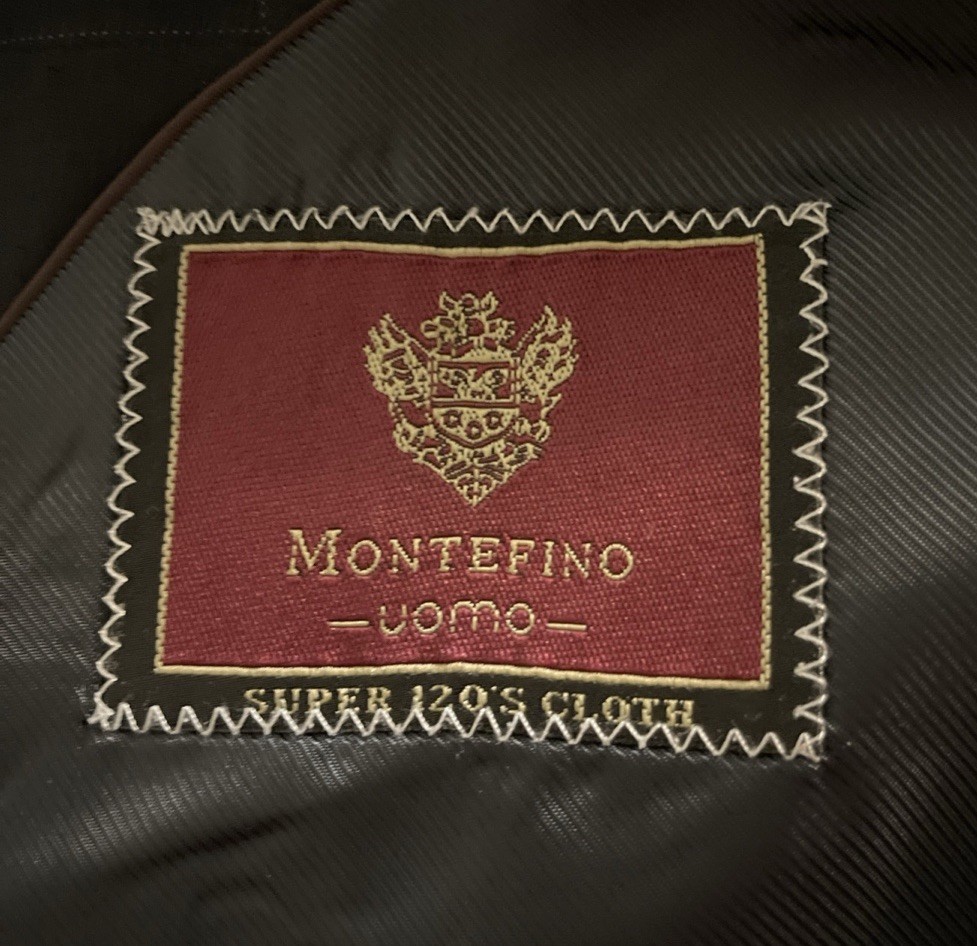 Montefino Uomo Suit Men’s 52L 2Pc Navy Blue Windowpane 100% Merino Wool 3-Button