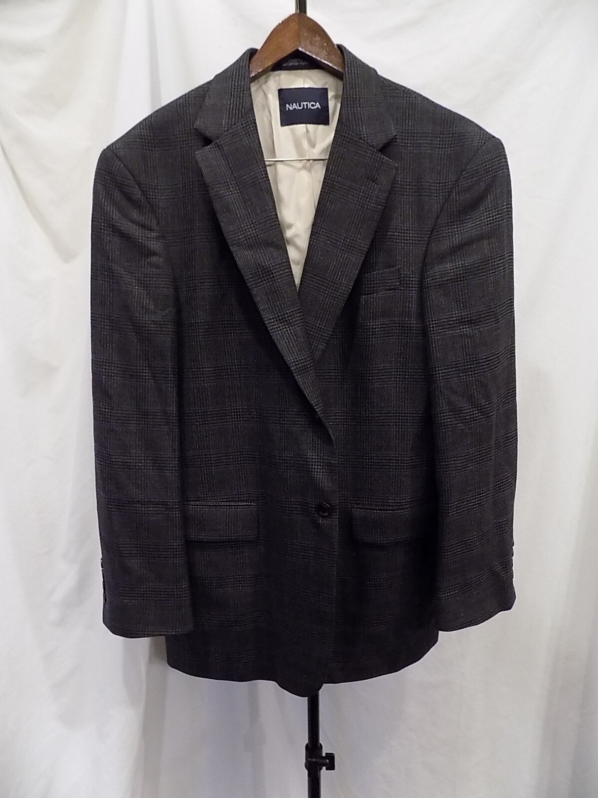 NAUTICA Wool/Cashmere Blue/Gray Houndstooth Sport Coat Mens 42R Colombia (260)