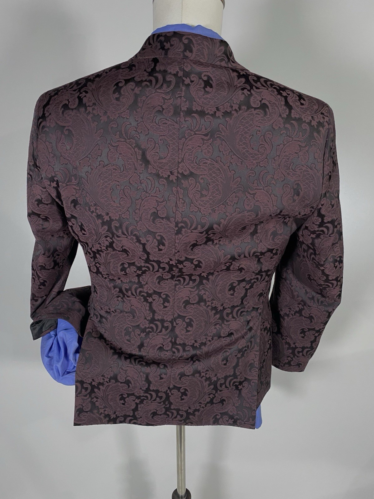 Burgundy Merlot 36S Satin Jacquard Paisley Filigree Blazer Sport Coat Jacket