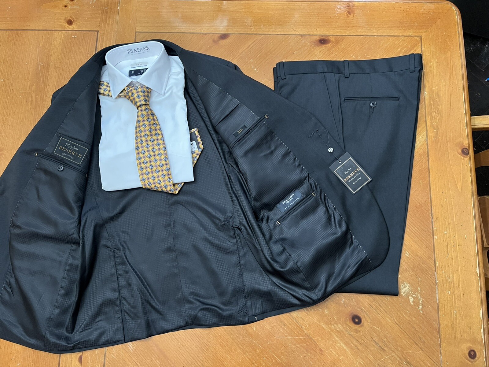 Made in USA -40L (34 W) Jos. A. Bank Reserve Charcoal Pinstripe- Italian Fabric