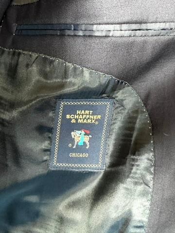 Hart Schaffner Marx Mens 2 Piece Suit 41L Navy Blue Wool Blend Pleated Pants USA