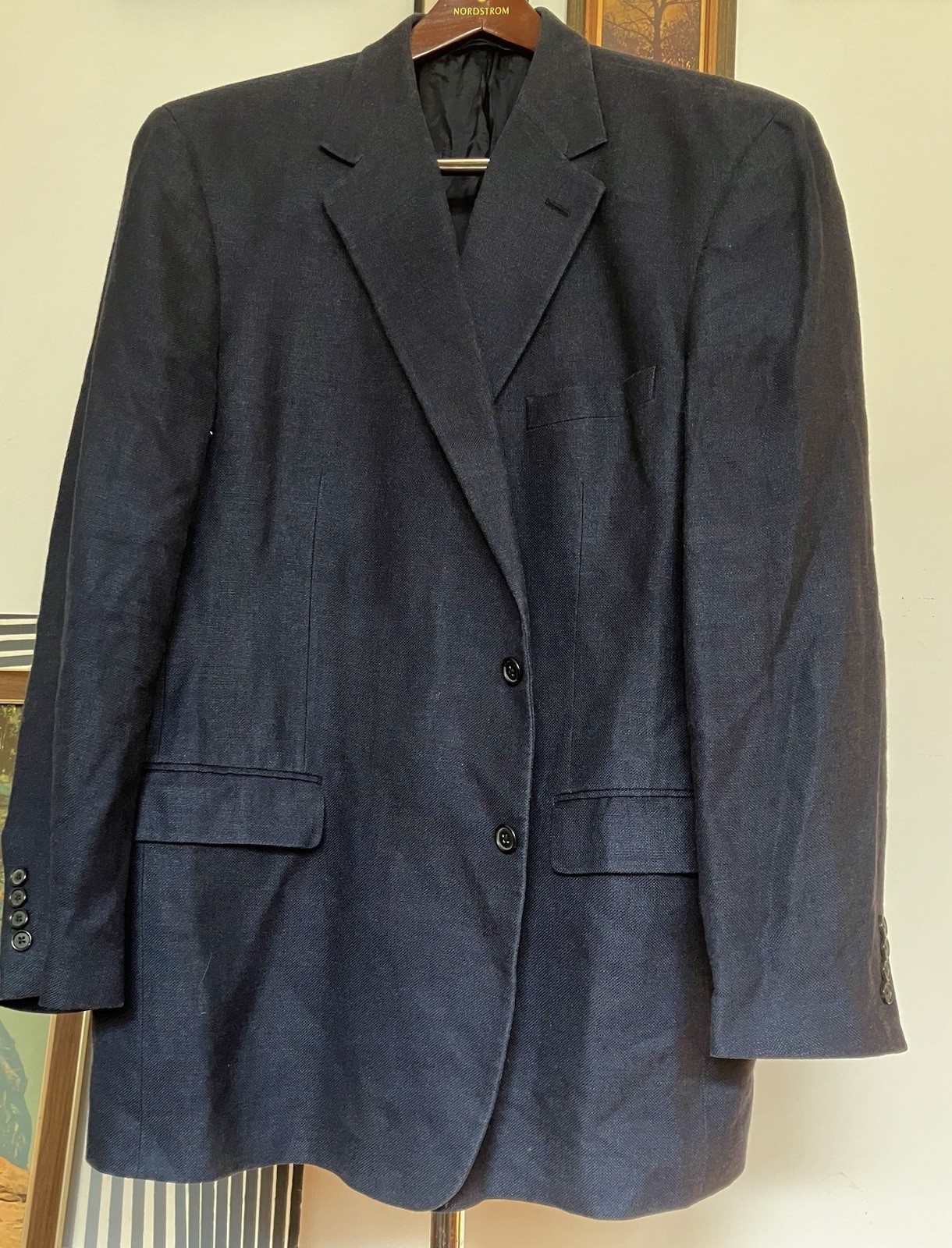 Brooks Brothers Navy Linen & Silk & Wool Sport Coat Made in ITALY 50 L Summer!