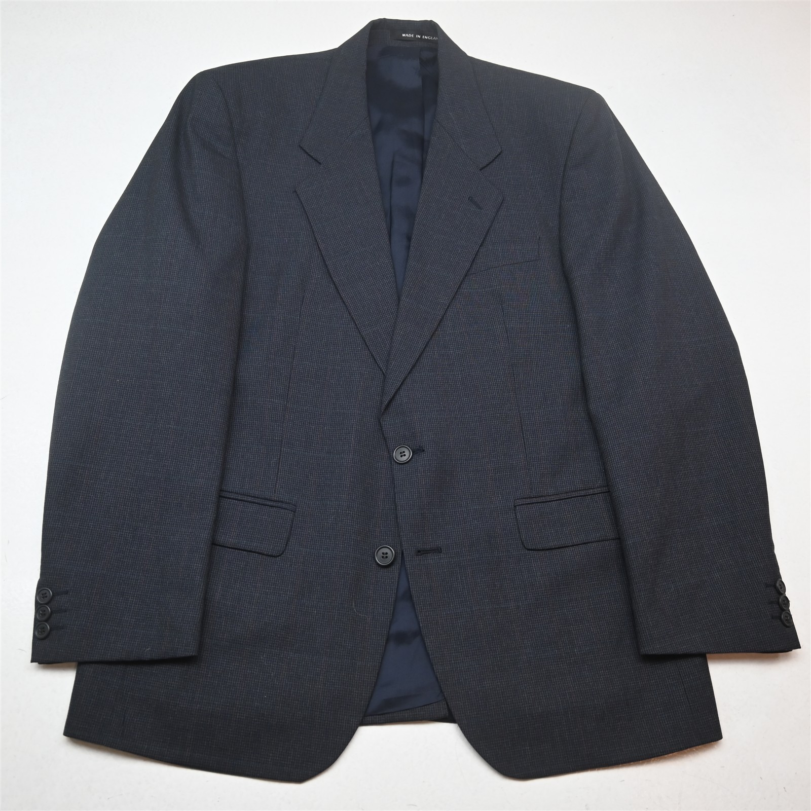 Alexandre of England 40R 32×32 Blue Houndstooth Check 100% Wool Mens Suit