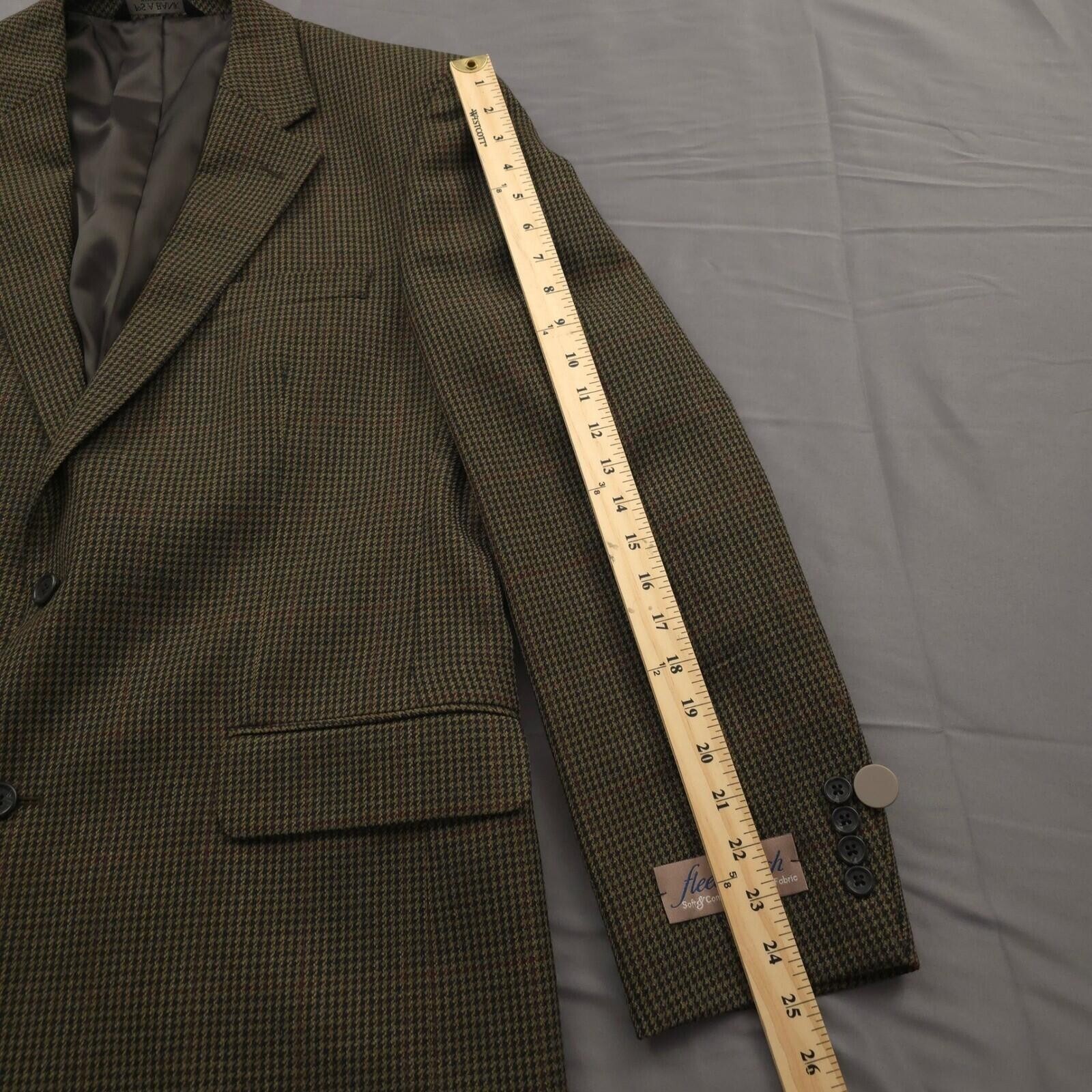 Jos. A. Bank Blazer Mens 42L Olive Green Houndstooth Wool Sport Coat Single Vent
