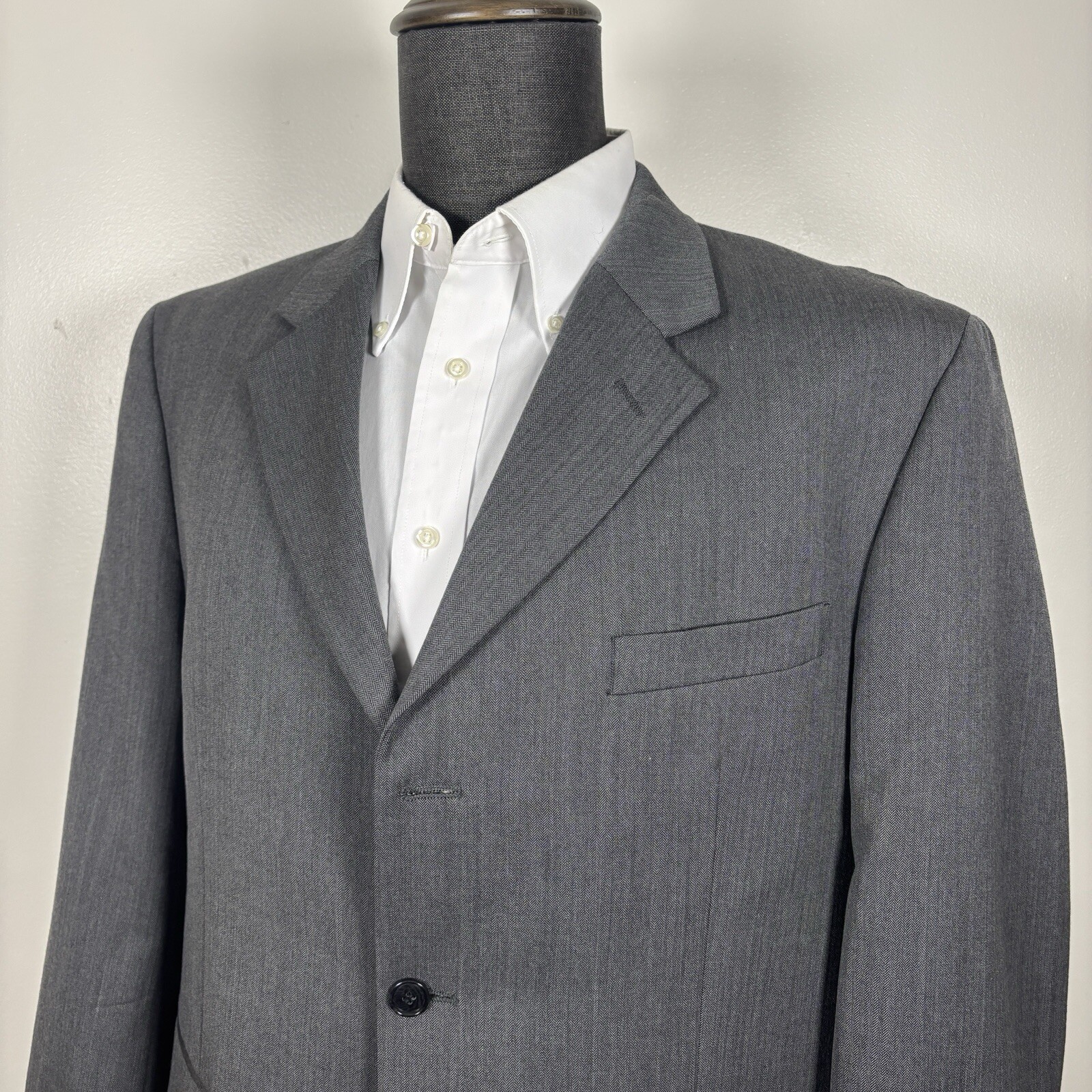 Jones New York Blazer Jacket Mens 44S Solid Gray Three Button Wool Cashmere