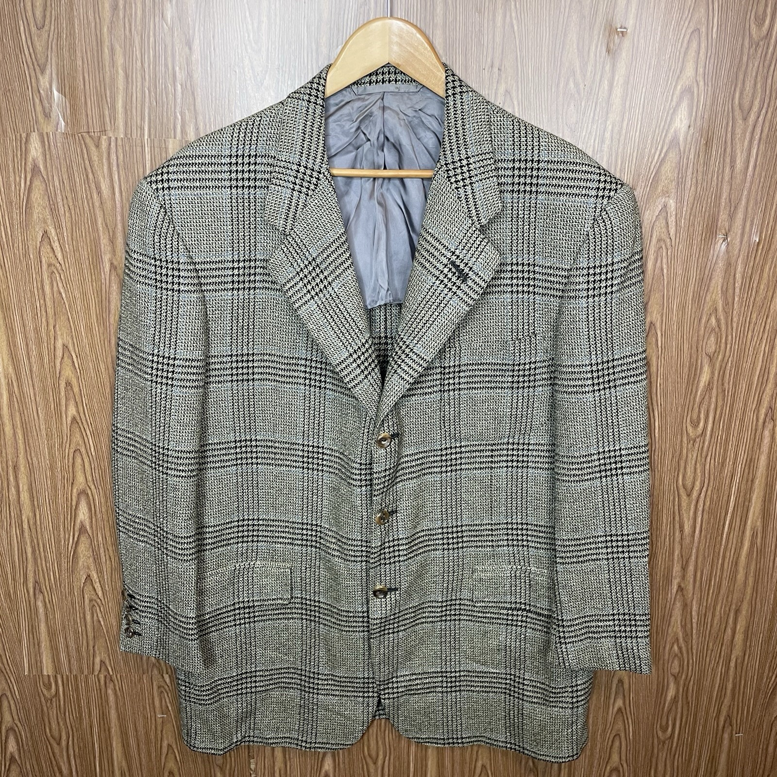 Oxxford Clothes Neiman Marcus Sport Coat Mens 44L Brown Windowpane Wool Cashmere