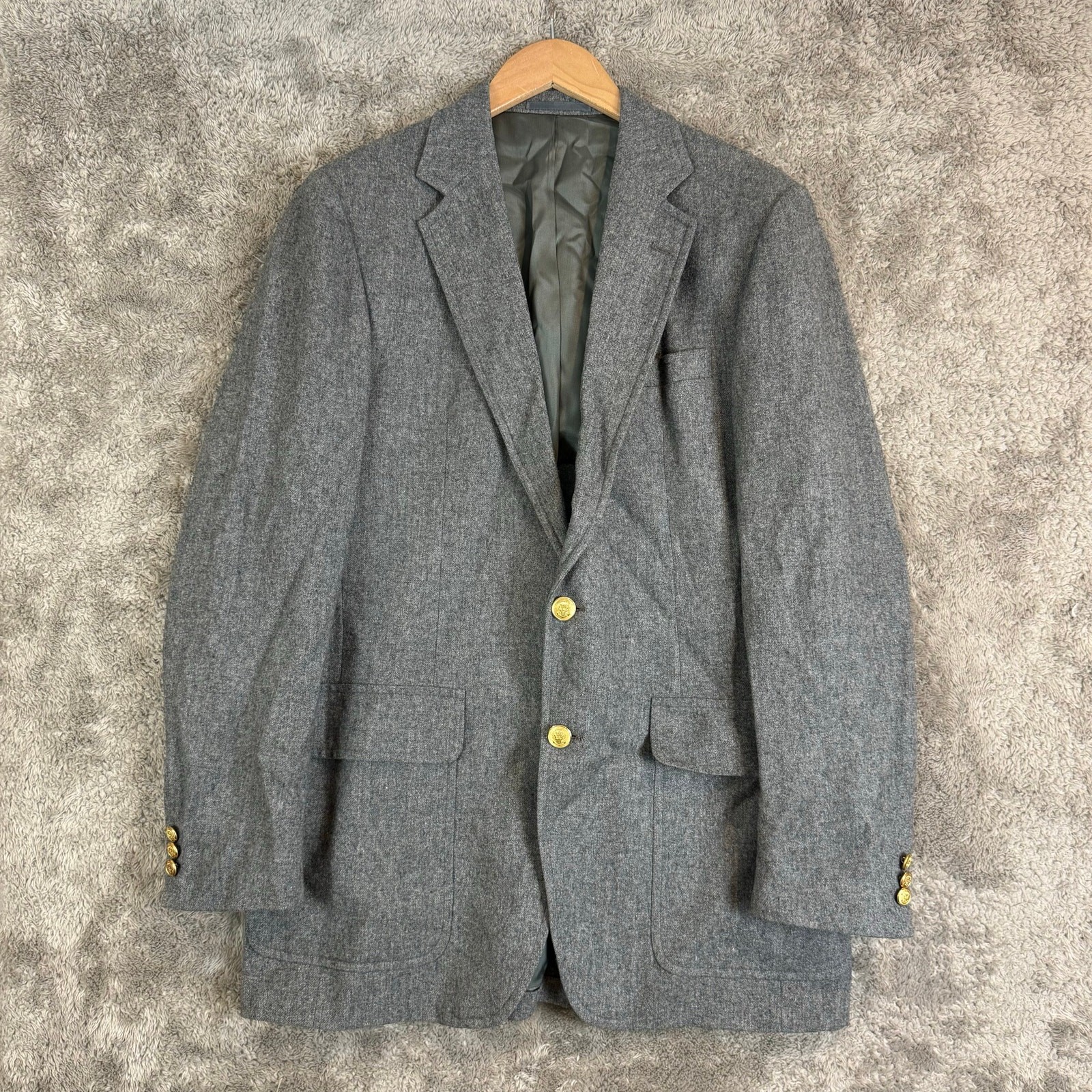Stanley Blacker Jordan Marsh Gray Wool Blazer Sport Coat Jacket Gold Buttons