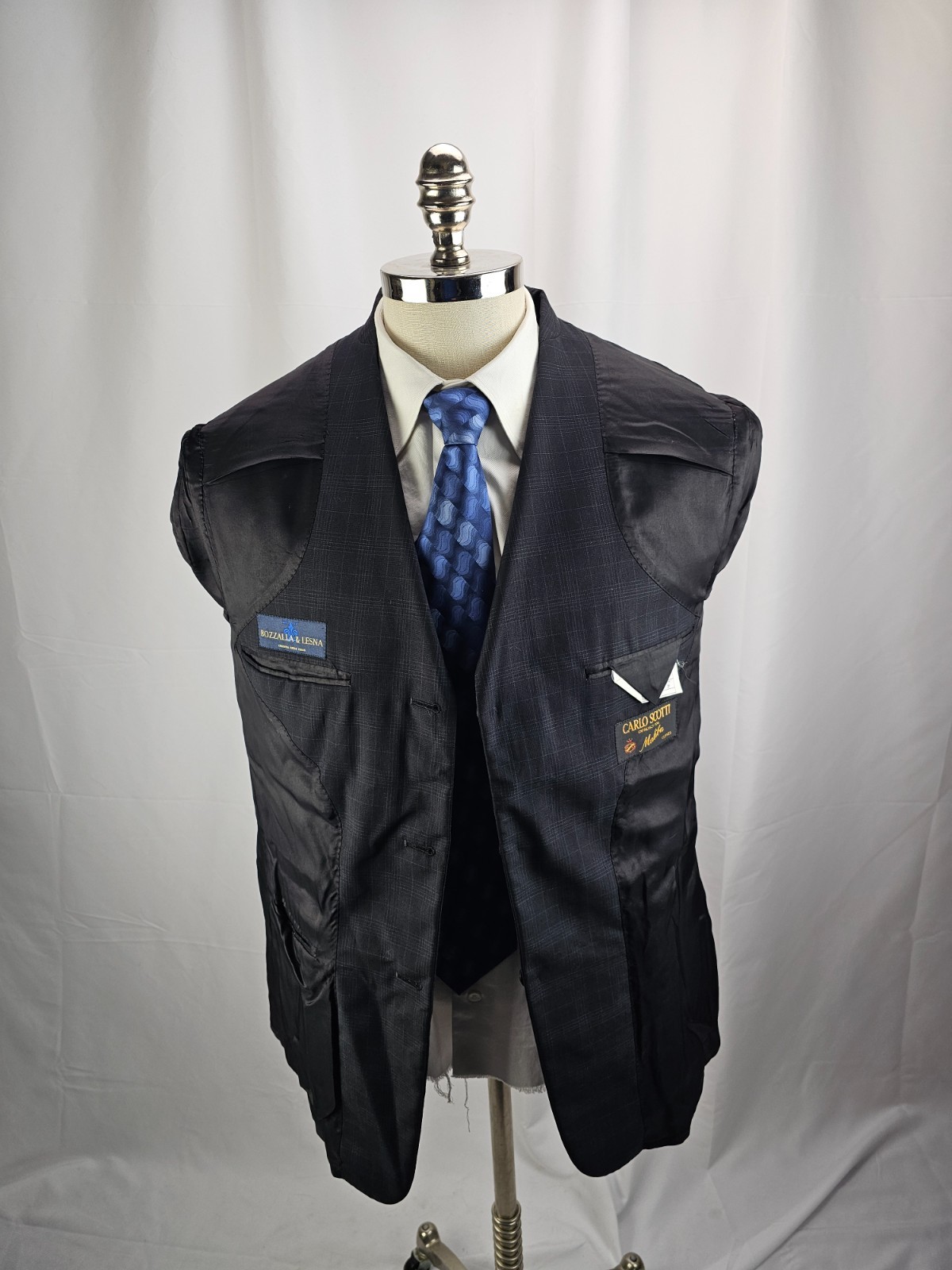 Bozzalla & Lesna Men’s Black Plaid Wool Blazer Jacket 39R