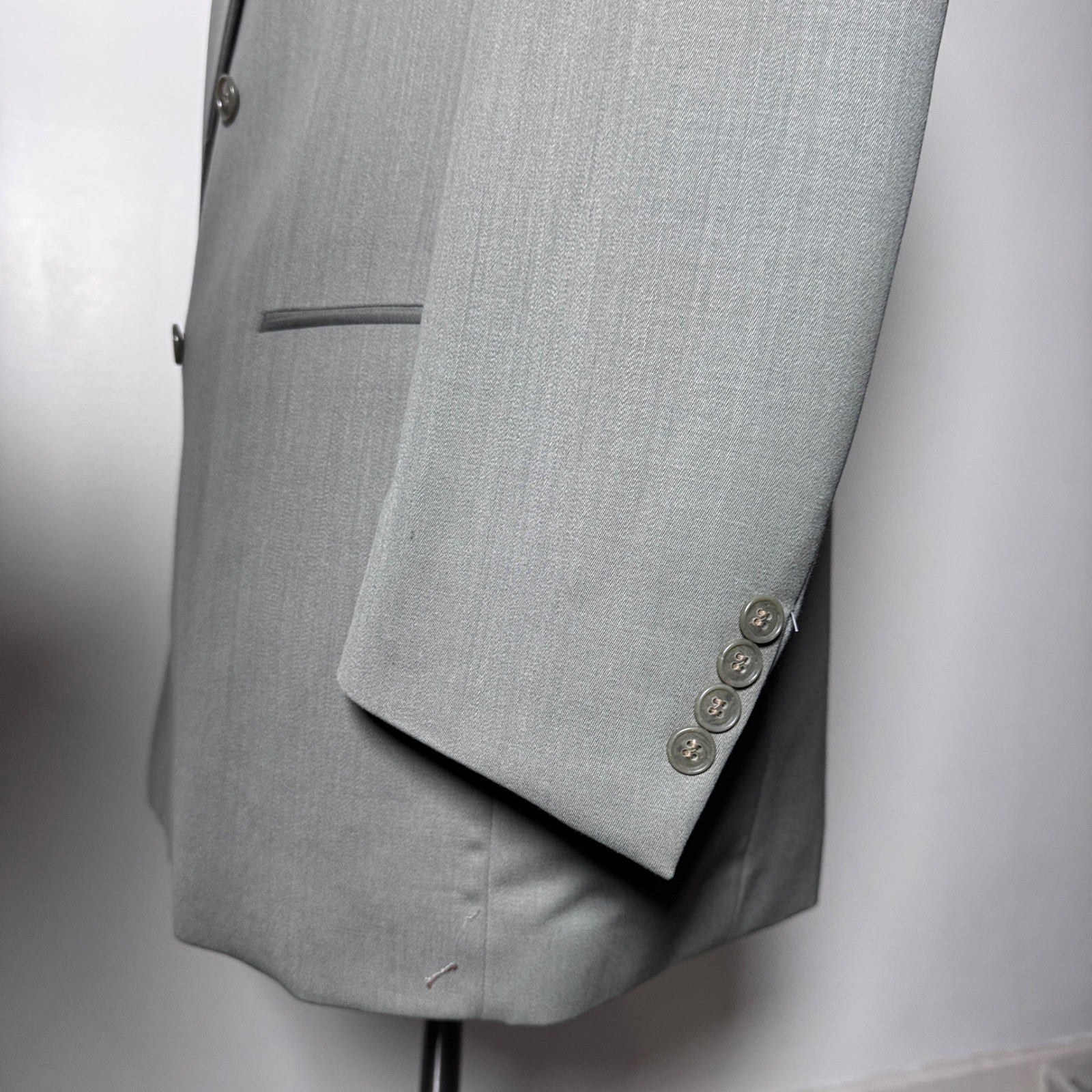 Jones New York Suit Mens 48L W36 Grey Solid Double Breasted Vintage Wool Peak