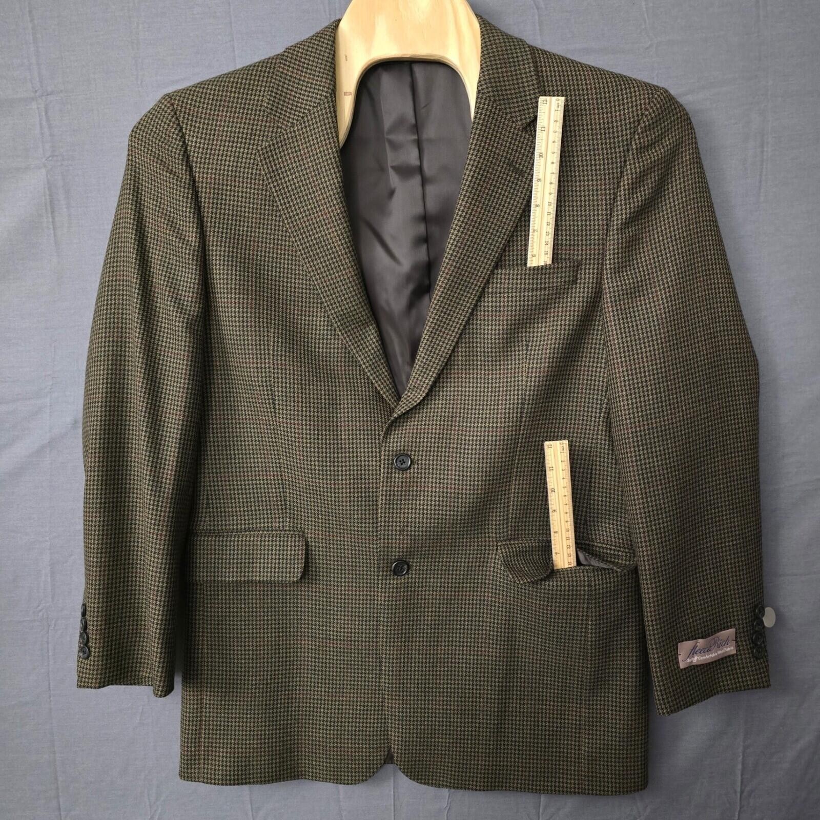 Jos. A. Bank Blazer Mens 42L Olive Green Houndstooth Wool Sport Coat Single Vent