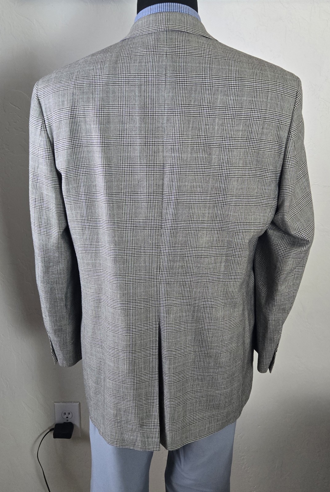 Ralph Lauren Plaid Blazer Men 44L Suit Jacket Windowpane Checked Silk Wool