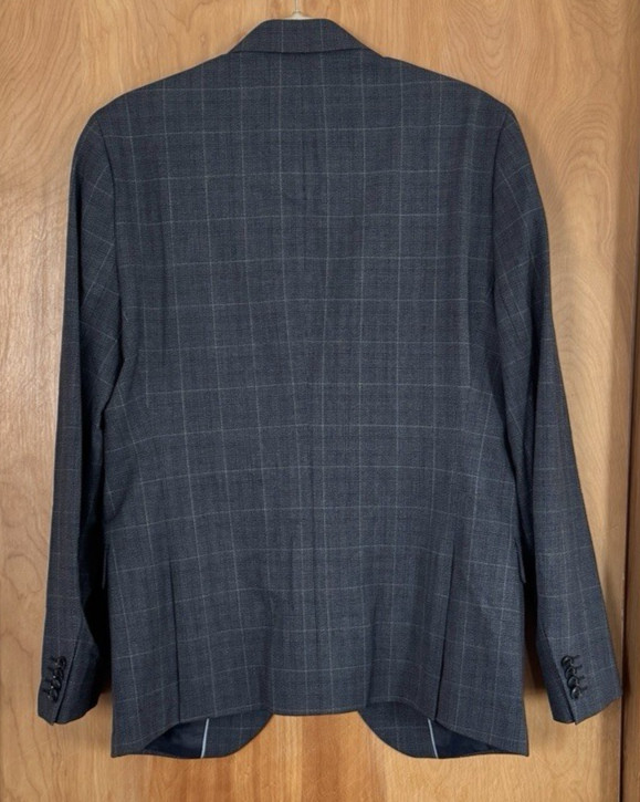 RW & Co Mens Slim-Fit Checkered Denim-Like Suit Blazer Dark Denim Grey Sz 42 NWT