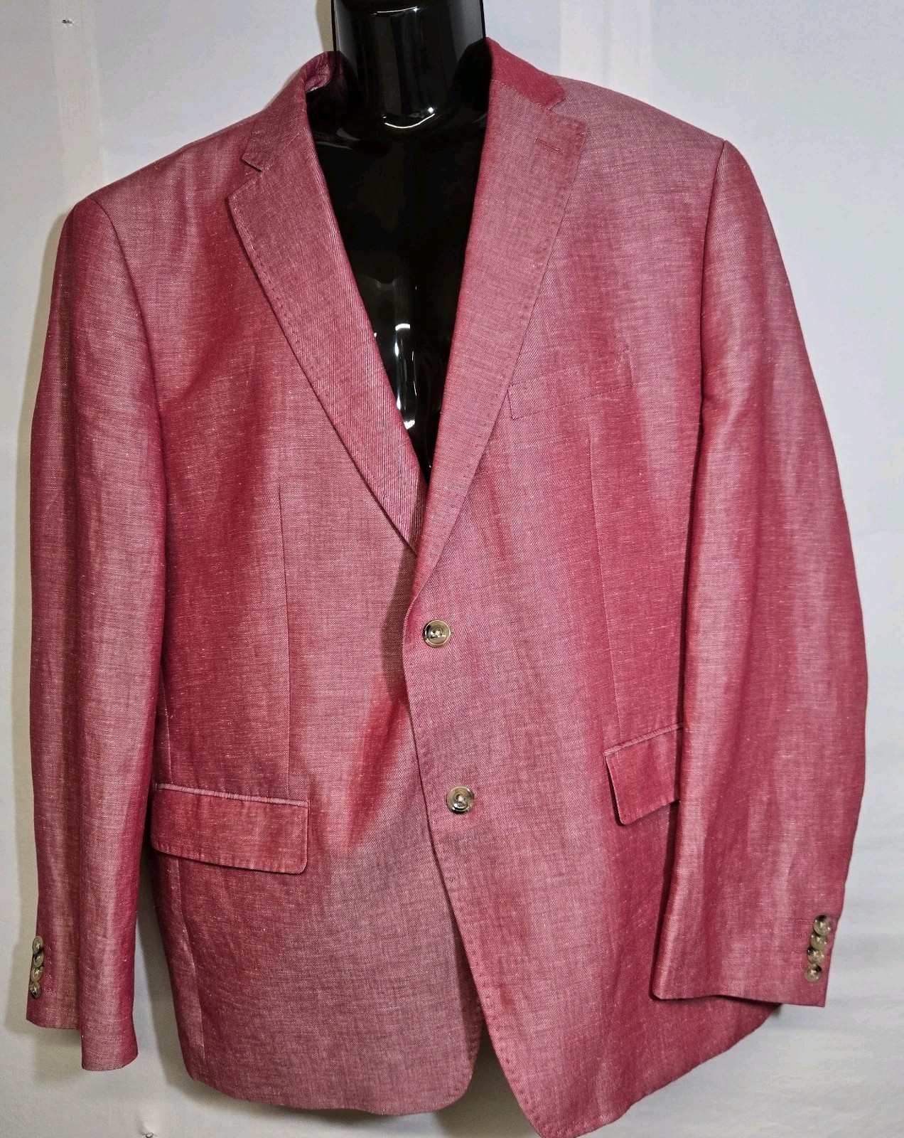 Alan Flusser Mens 48R Pink Linen Cotton Blend 2 Button Sport Coat Blazer Lined