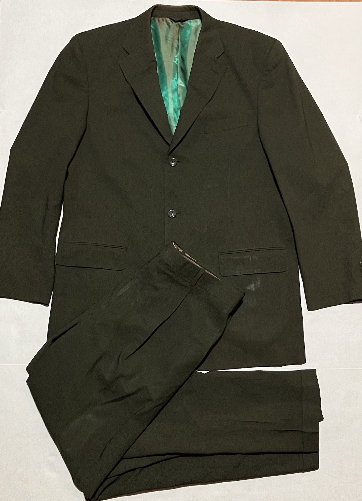 Martino Uomo Moda Size 44L Olive Green Super 120’s Merino Wool Pants 36 L X 31.5