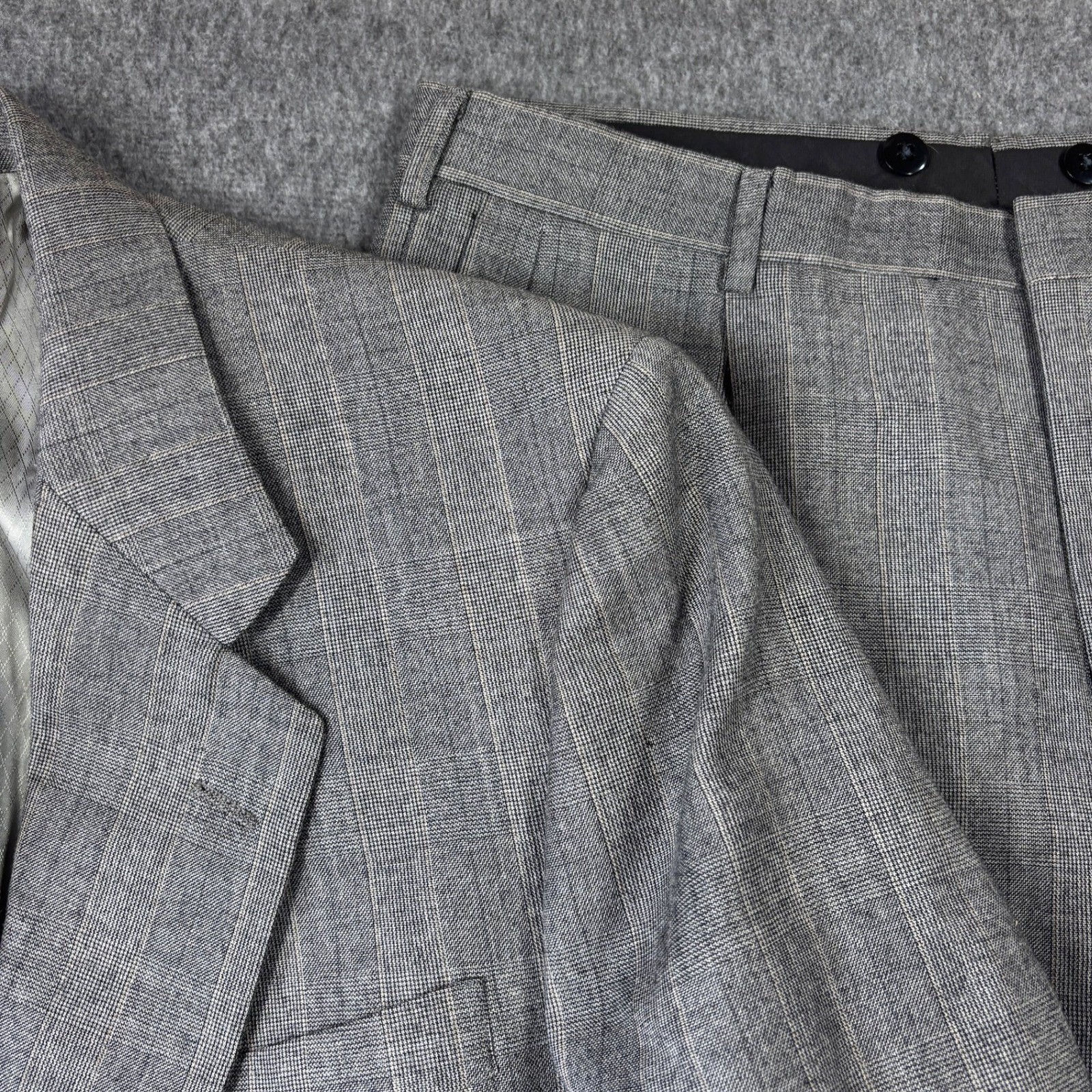 Hart Schaffner Marx Mens Gray Glen Plaid Wool 2 Piece Suit 42L 34X32 USA Made