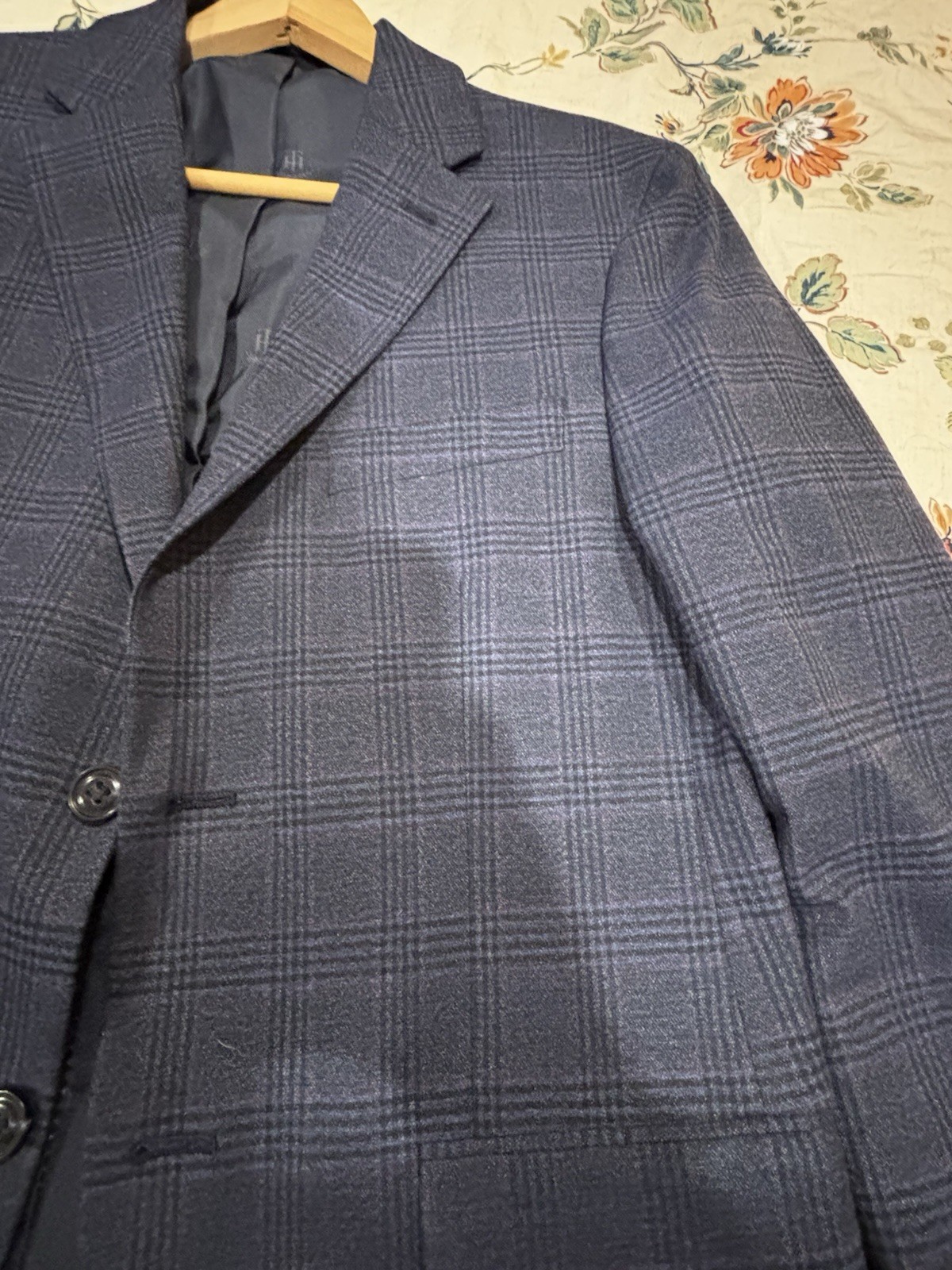 Tommy Hilfiger Men’s Blue Plaid Wool Blazer 2-Button Notch 38 Regular