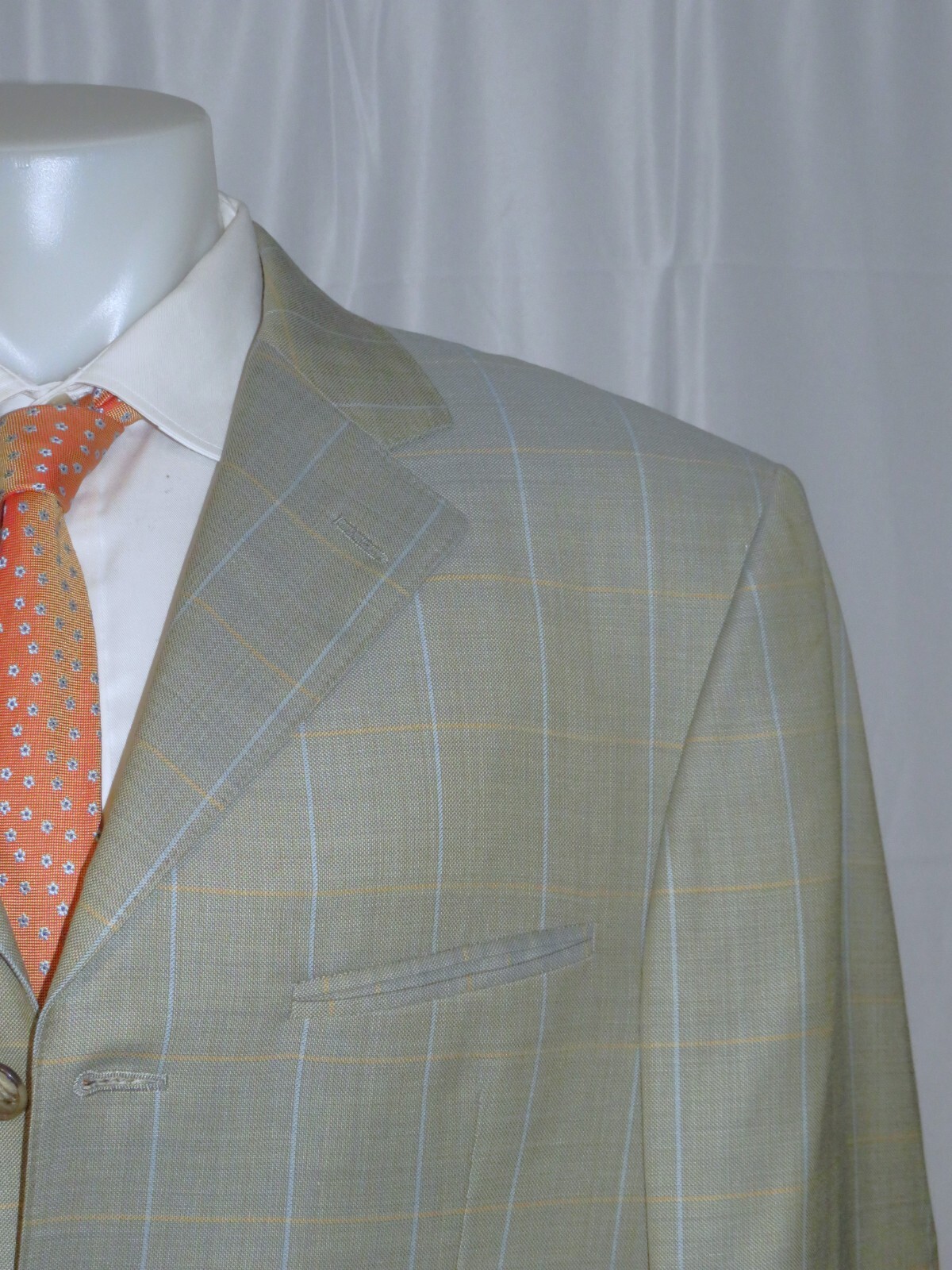 Raphael Wardrobe Design Pale Green Plaid Bespoke Four Button Zoot Suit 44XL
