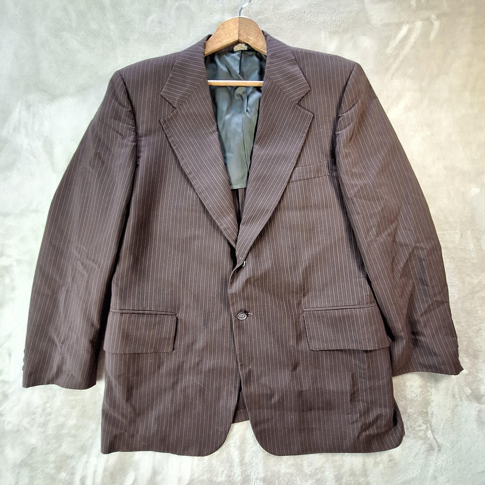 Vintage Jordan Marsh Suit Jacket Mens 44 Brown Pinstripe Single Vent 2 Btn USA