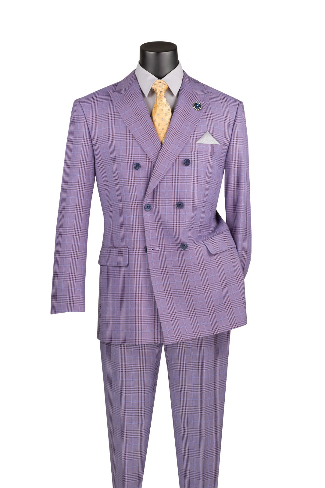 Light Purple Vinci Double Breasted 2 Piece Suit Regular Fit Windowpane NEW