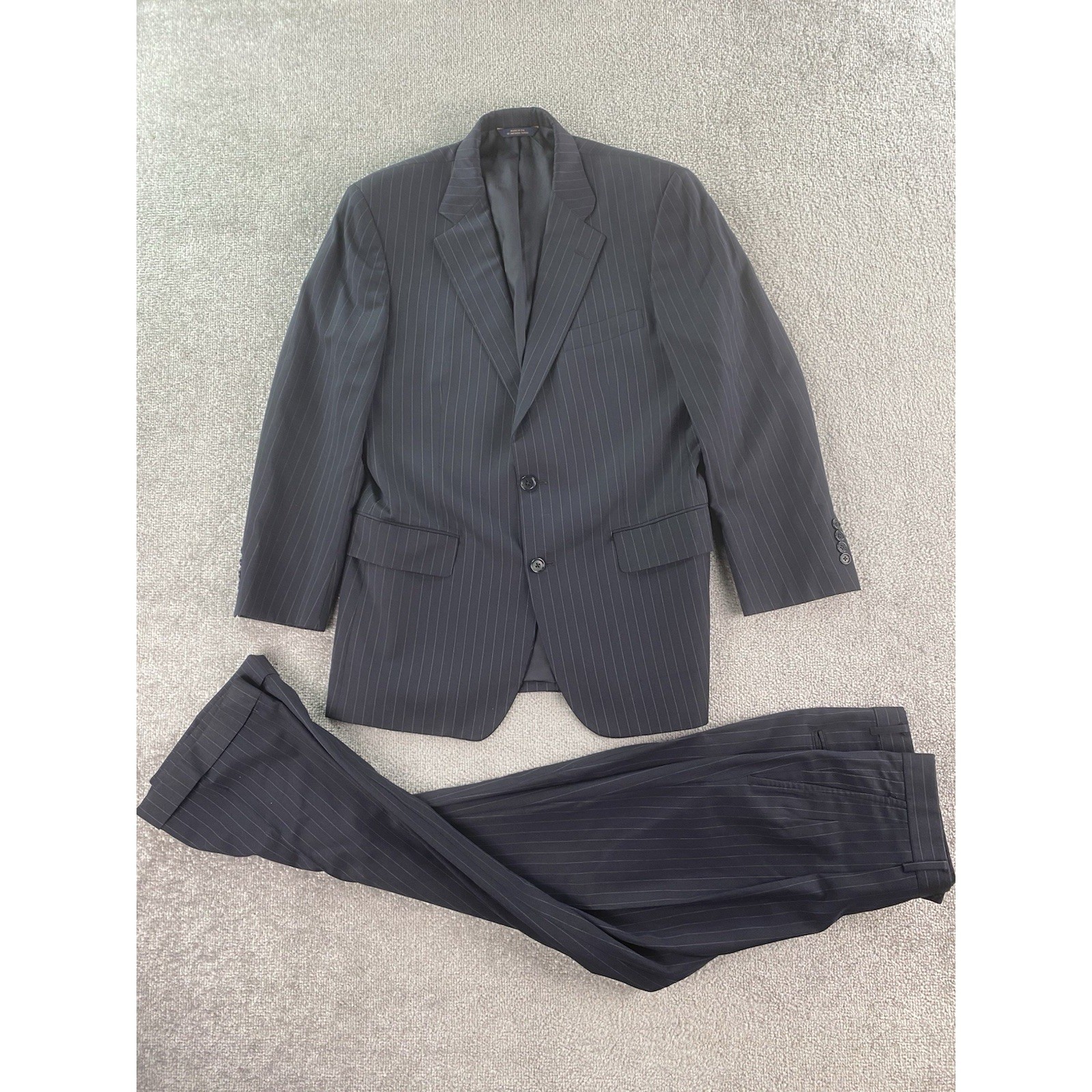 Brooks Brothers Suit 39 R Blue Wool Striped Designer Jacket Pants Set 32×28 *