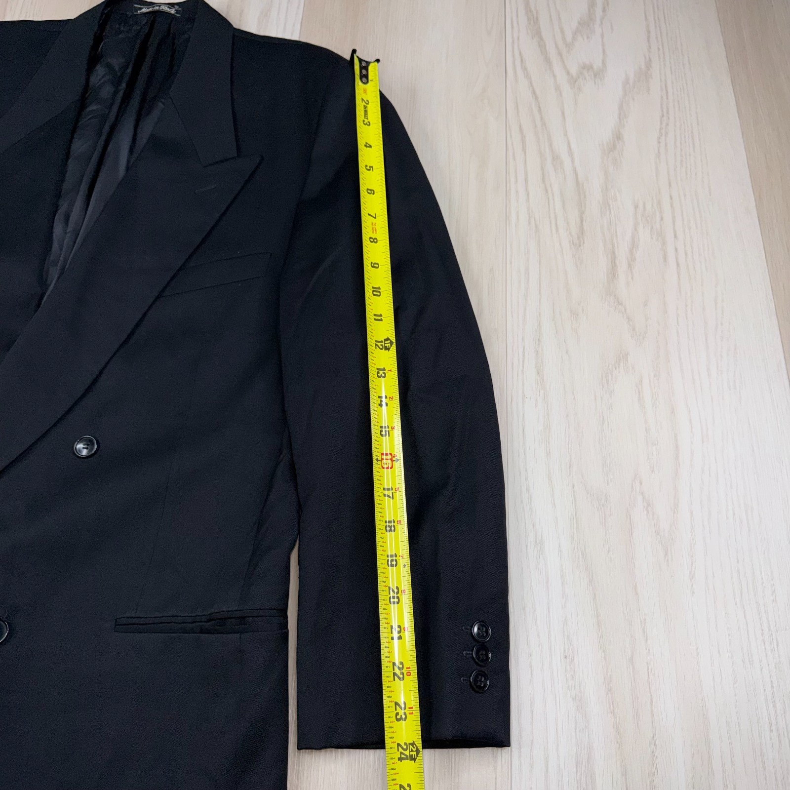 Mani Mens Black Peak Lapel Classic Double Breasted Formal Blazer Jacket Size 44L