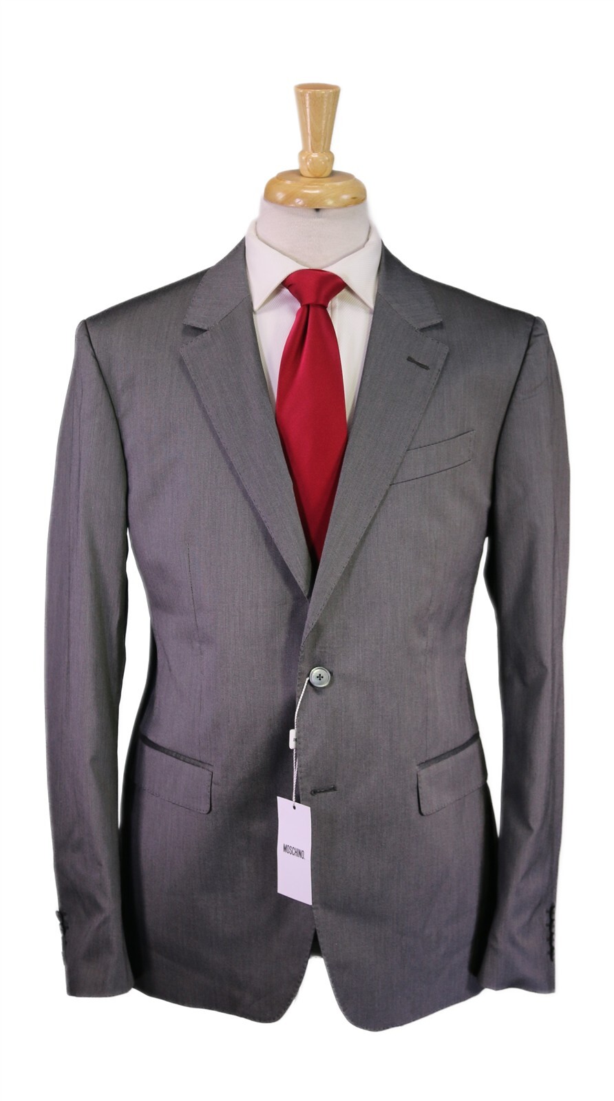 Moschino Mens Black Silver Gray Tic Woven 2-Btn Cotton Suit Eu 56 – 46R
