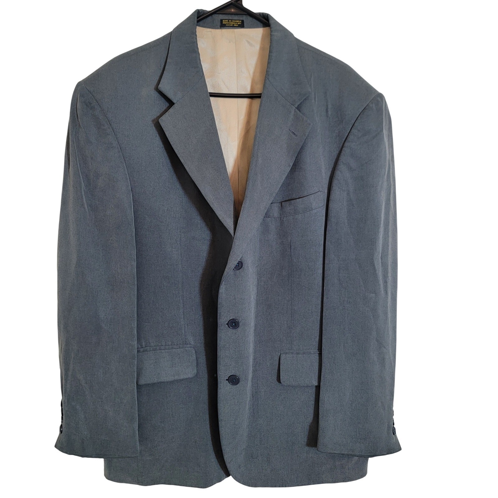 Oscar de la Renta Mens 42R Blazer Slate Blue 100% Tencel 3-Button Jacket Suit