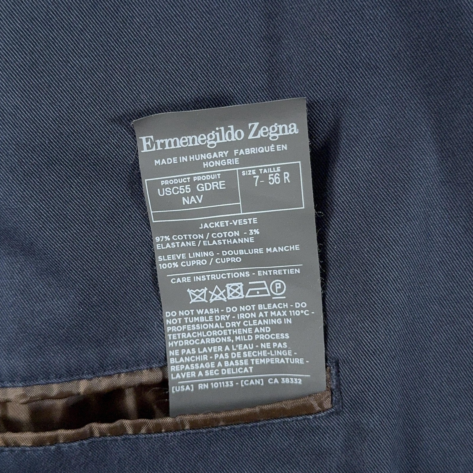 Ermenegildo Zegna Blazer Mens 56 IT 46 US Navy Cotton Stretch Unstructured Chore