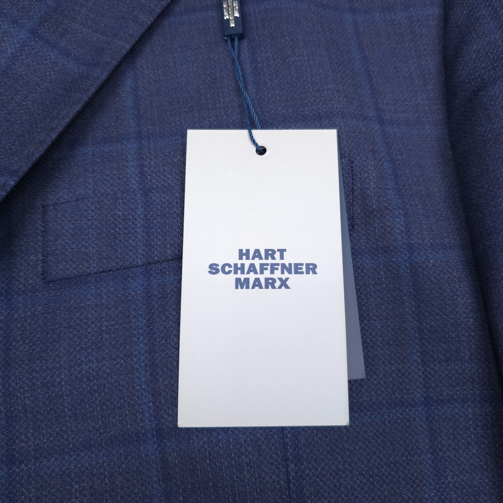 Hart Schaffner Marx Sport Coat Mens 44R NY Fit Blue Plaid Wool Blazer Jacket HSM