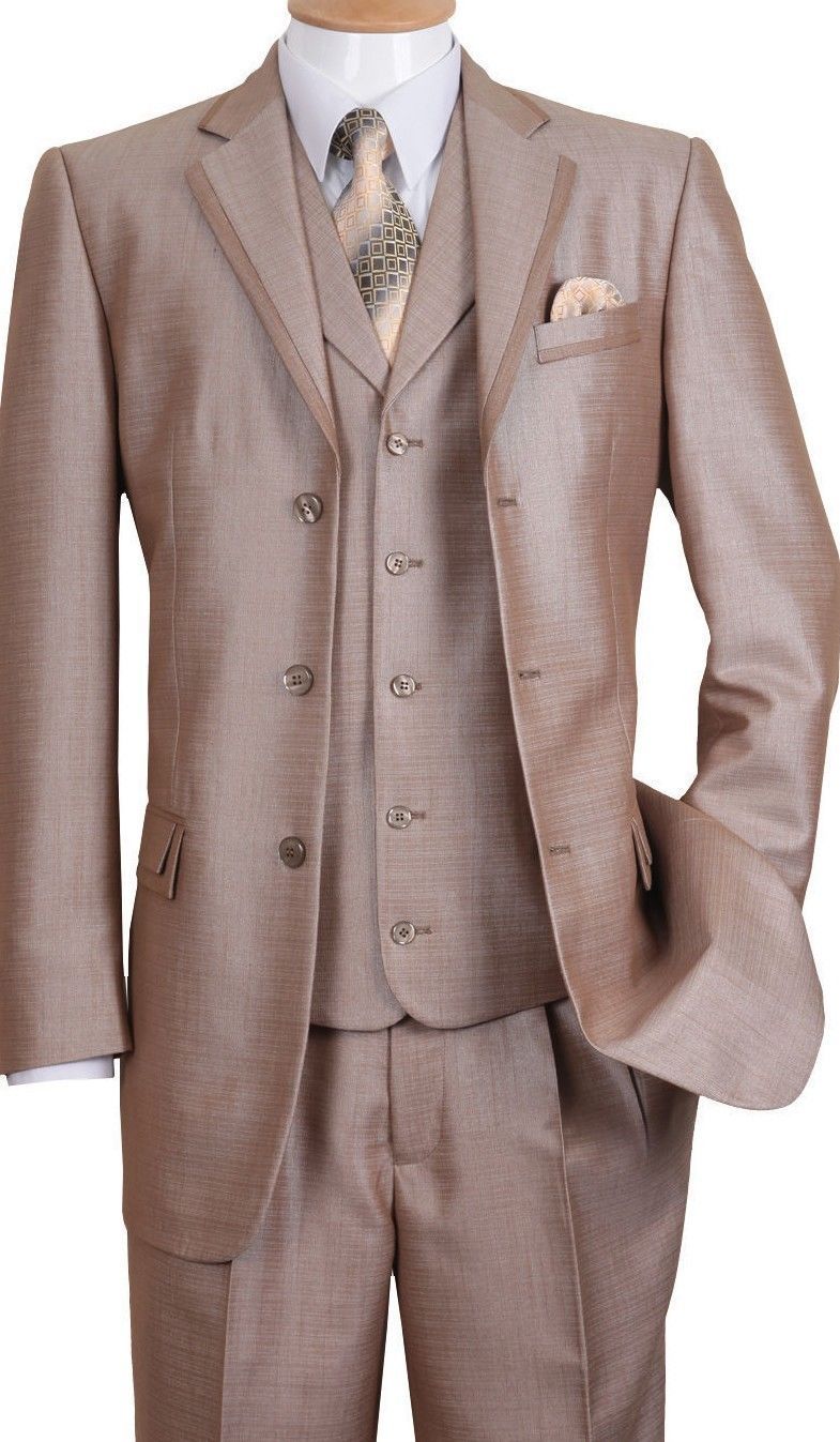 Men’s Shark-skin Fashion Suit 3 button Edged Notch Lapel with Vest M5909V