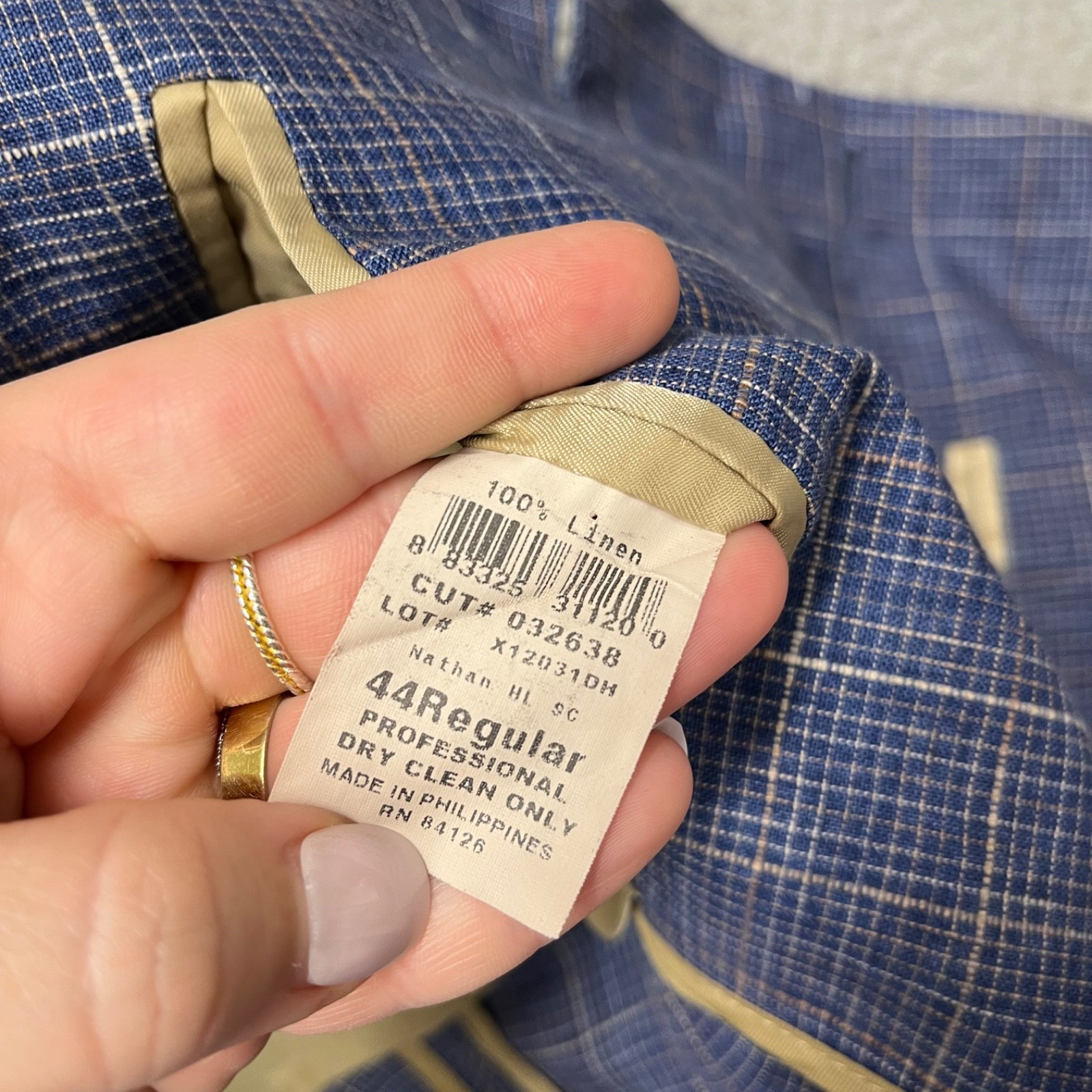 Haspel Linen Blazer Mens 44 Blue Plaid Unstructured Retro Heritage Preppy