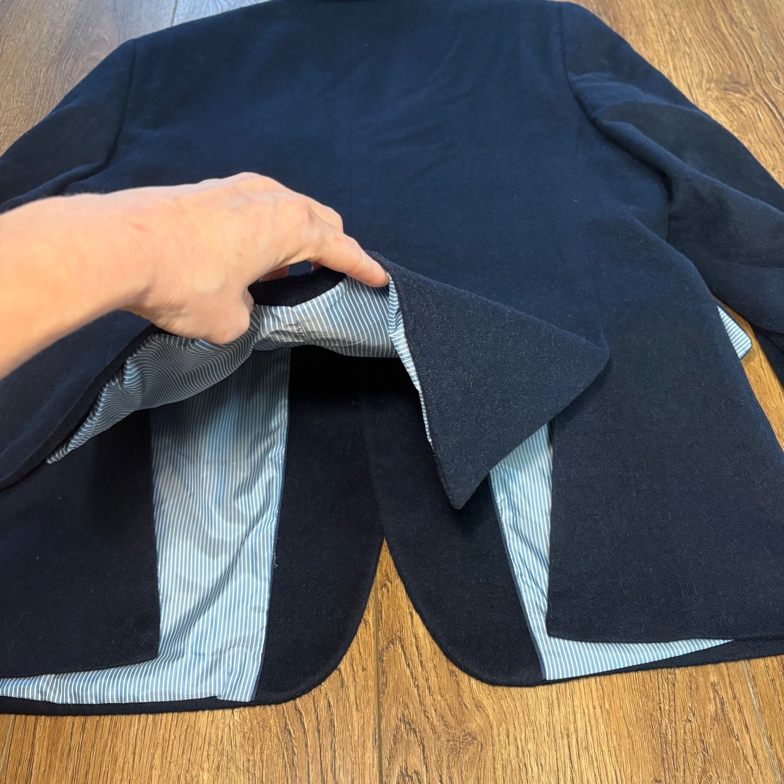 Stafford 100% Camel Hair Navy Blue Sport Coat Blazer Mens 46R Classic Fit Jacket