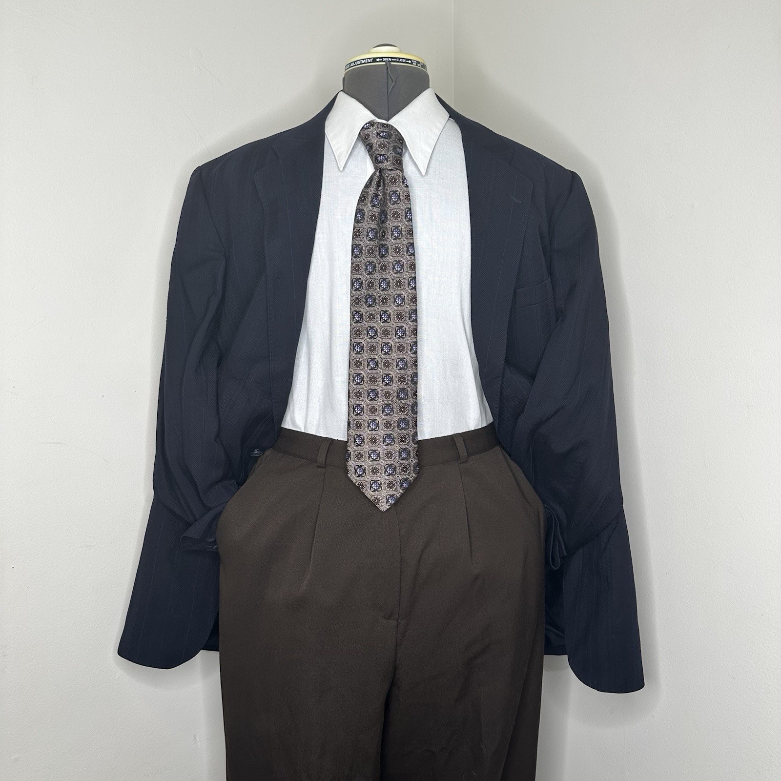 Daniel Hechter Mens 41L 45″ Blazer Sport Coat Suit Jacket Navy Blue Stripe 2 Btn