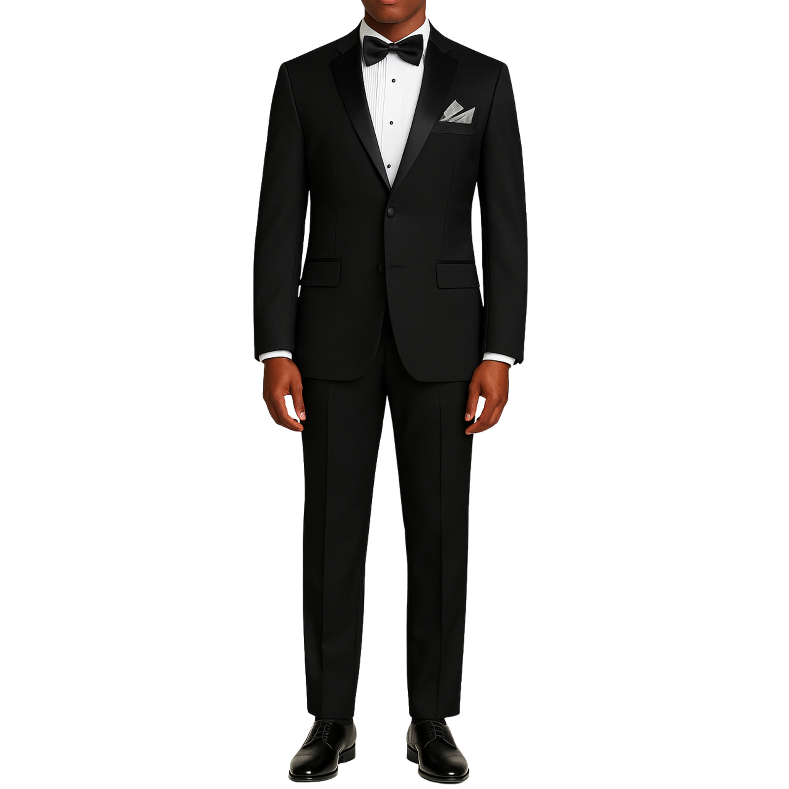 LUCCI Men’s Black Slim Fit Formal Tuxedo Suit w/ Sateen Lapel & Trim NEW