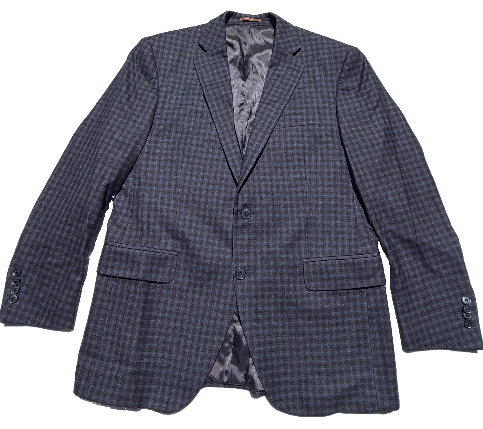 Peter Millar 40R Sport Coat Blazer Blue Gray Wool Cashmere Check Made Canada