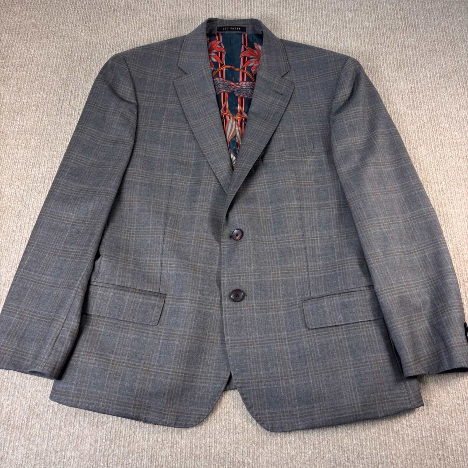 Ted Baker Modern Fit Gray Windowpane Plaid Suit Men’s Size 42R/34×26 NWOT