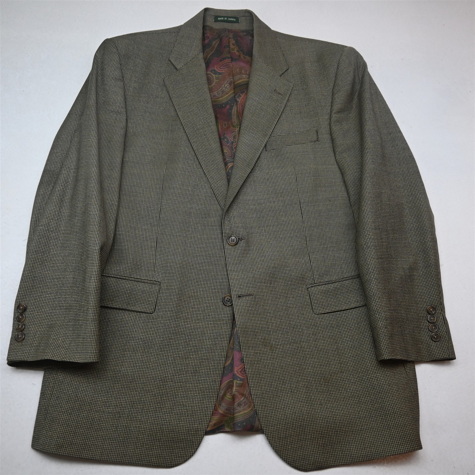 Lauren Ralph Lauren 44L 36×34 Brown Houndstooth 100% Wool Flannel Mens Suit
